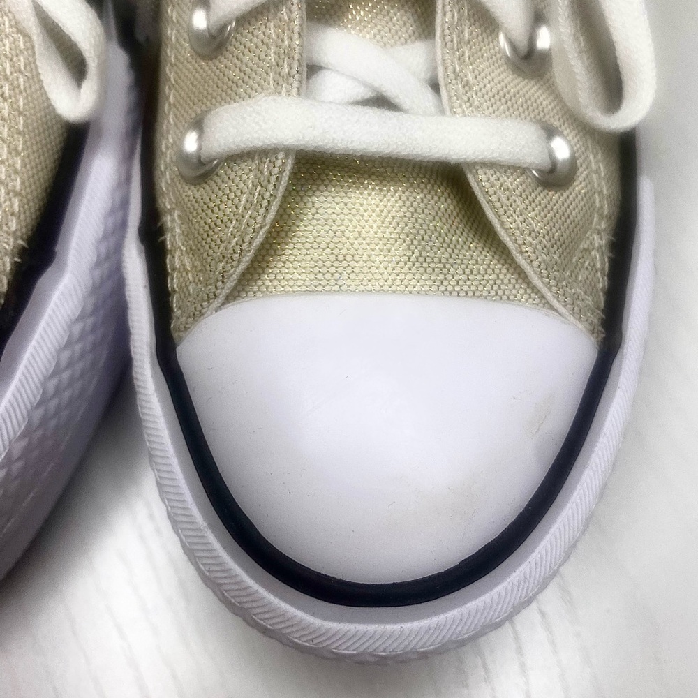 Converse Women's All Star Ox Lift Gold/Cream Sparkling Canvas Platform Sneakers - Picture 14 of 16